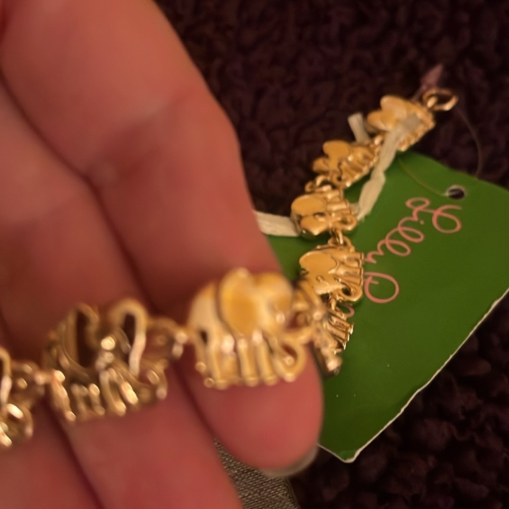 Rare Lilly Pulitzer bracelet gold Lucky charms of elephants NWT & gift bag
